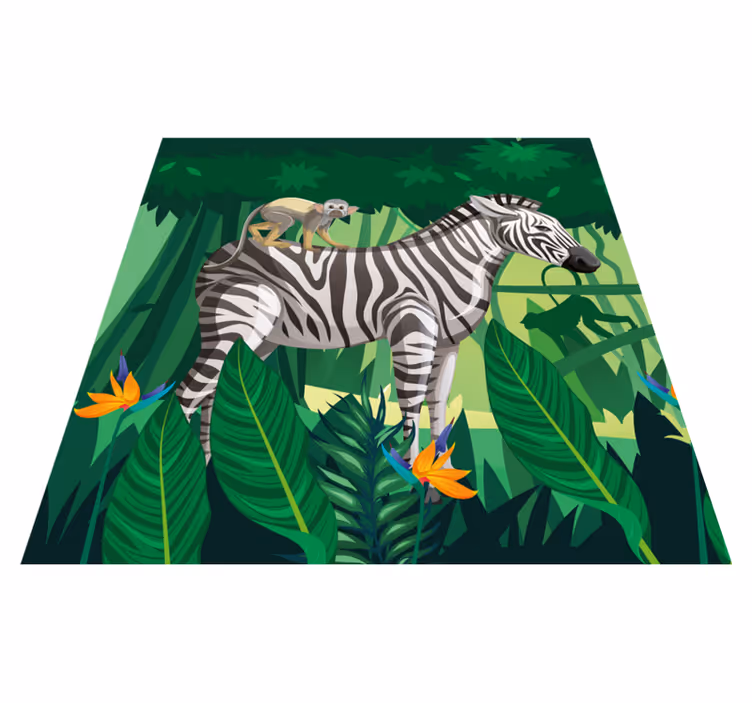 Vinyl teppe spedbarn giraff zebra og ape sammen 4 - Tenstickers