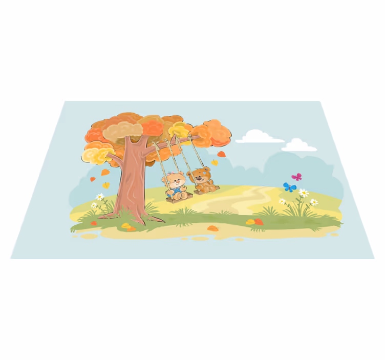 Vinyl teppe spedbarn med teddyer i skogen - Tenstickers