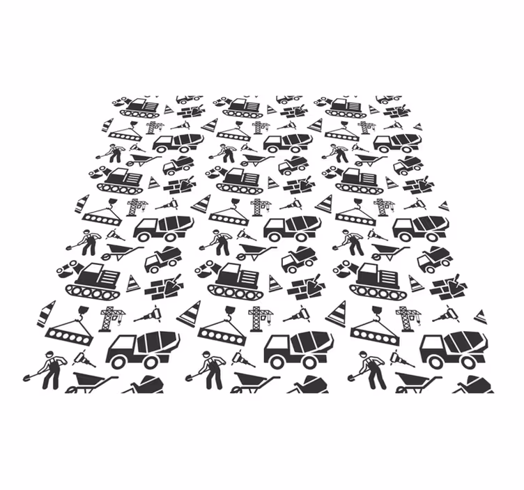 Vinyl teppe spedbarn monokrom gravemaskiner og lastebiler - Tenstickers