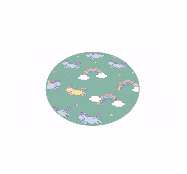 Teal bakgrunn med enhorn og regnbuer vinyl teppe spedbarn - Tenstickers