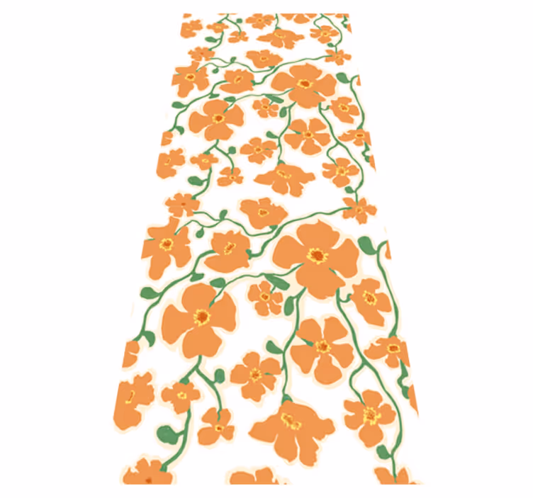 Vinyl teppe stue grønne oransje tusenfryd blomster - Tenstickers