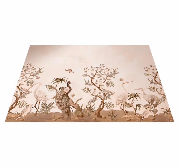 Vinyl teppe beige med vintage dyremotiv - Tenstickers