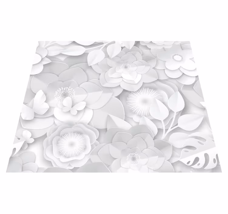Vinyl teppe hvit 3d hvite blomster - Tenstickers