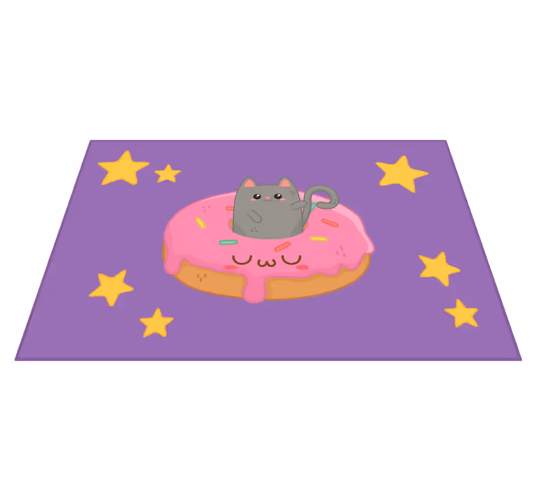 Katt og donut vinyl teppe lilla - Tenstickers