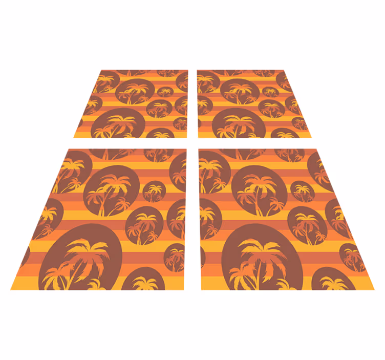Vinyl teppe oransje retro solnedgang og palmer - Tenstickers