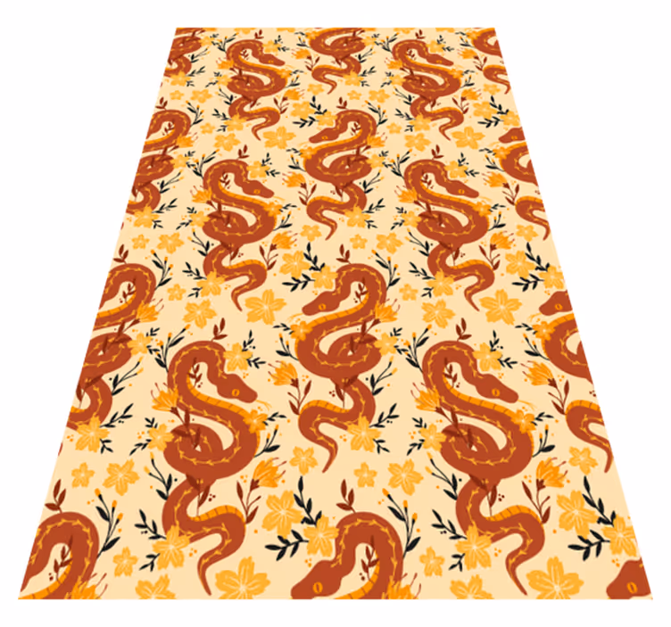 Vinyl teppe oransje slange med ville blomster - Tenstickers