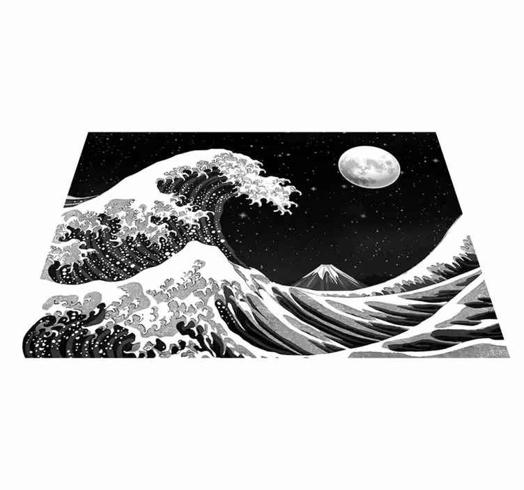 Vinyl teppe svart japansk kanagawa bølge om natten - Tenstickers