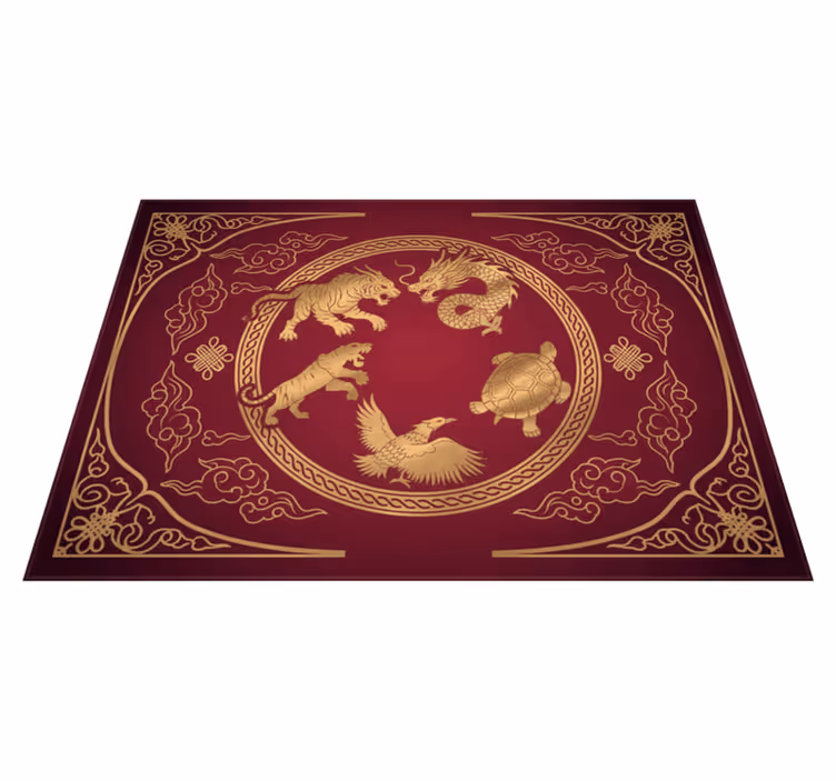 Vinyl teppe rød fire symboler drage tiger - Tenstickers