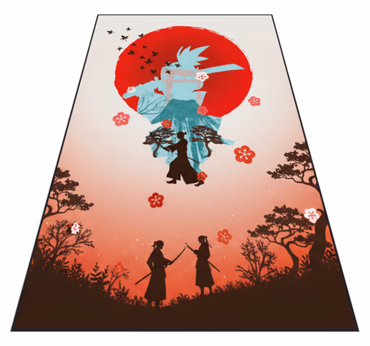 Vinyl teppe rød anime fighter solnedgang illustrasjon - Tenstickers
