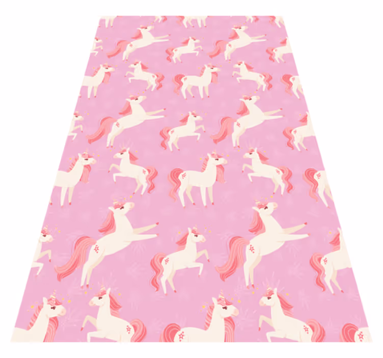 Vinyl teppe rosa med pastellfargede enhorn og planter - Tenstickers