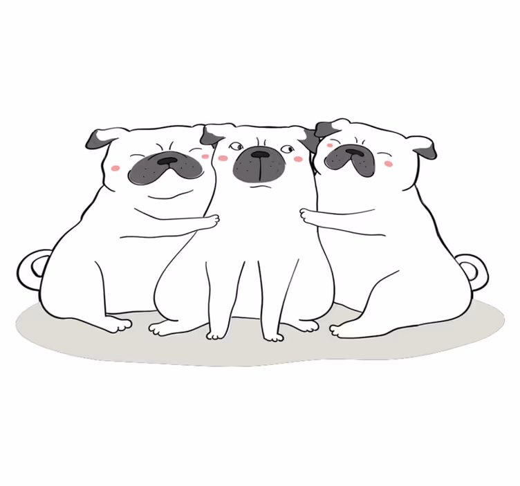 3 vennlige mops dyrevinylteppe - Tenstickers