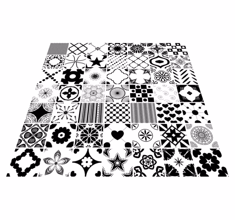 Sort / hvite fliser soverom vinyl teppe - Tenstickers