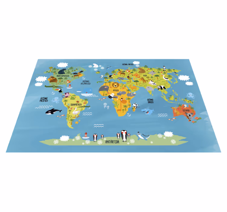 Dyr verdenskart barn vinyl teppe - Tenstickers