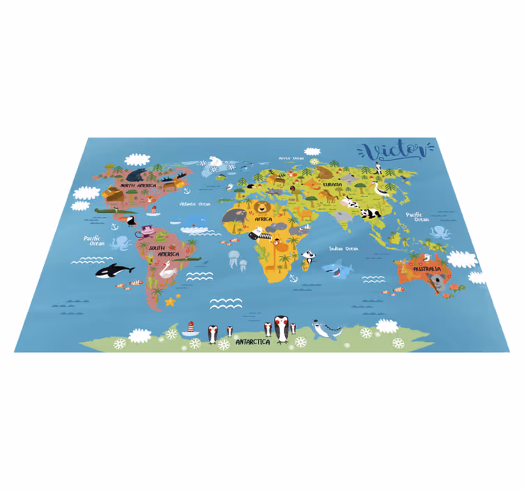 Vinylteppe for verdens verdenskart med dyr - Tenstickers