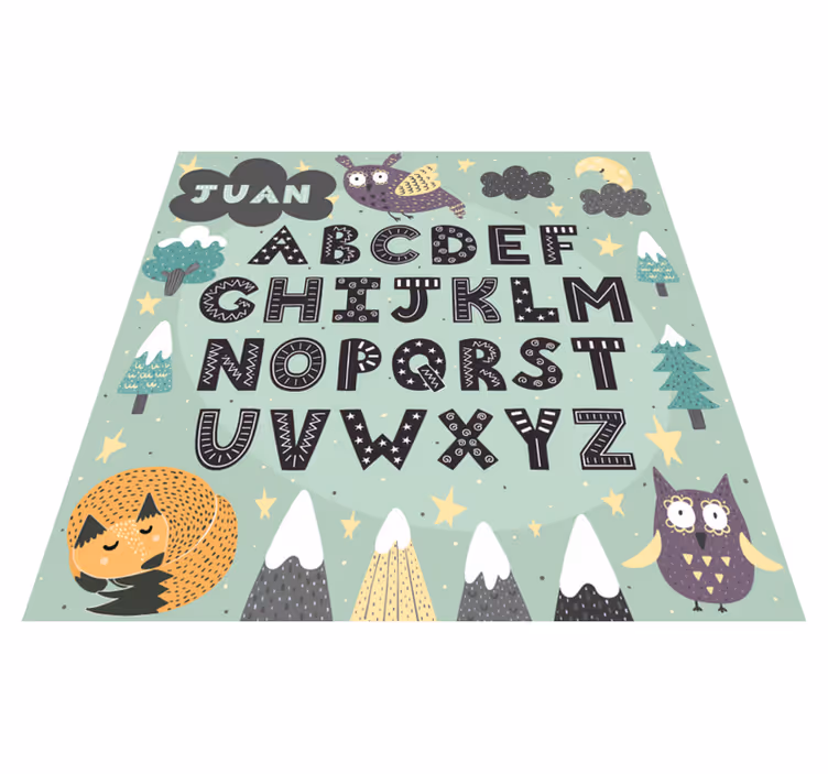 Animalsk alfabet vinylteppe med navn - Tenstickers