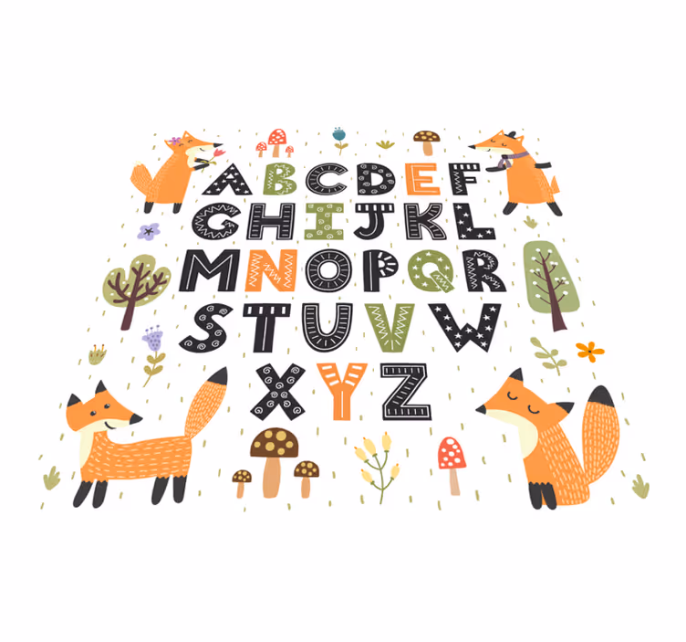 Fantastisk vinylalfabetteppe med skog - Tenstickers