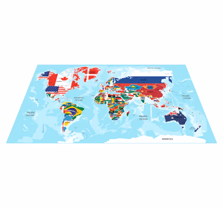 Verdens flagg kart vinyl teppe - Tenstickers