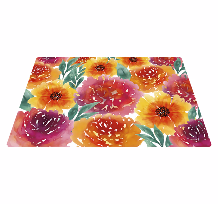 Vintage vinylteppe blomster i full farge - Tenstickers