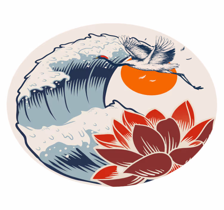 Kran hav solnedgang vinyl teppe dyr - Tenstickers