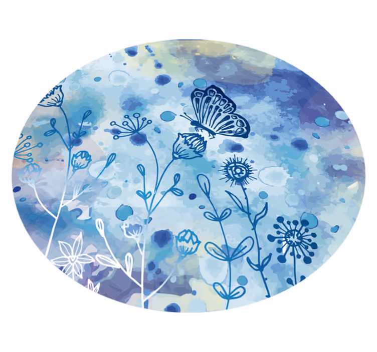 Runde blå sommerfugler vinyl soverom teppe - Tenstickers