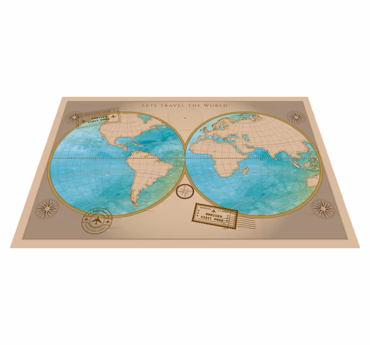 Vintage verdenskart vinyl teppe - Tenstickers