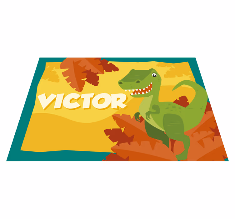 Dinosaurtilpasning vinyl teppe med navn - Tenstickers