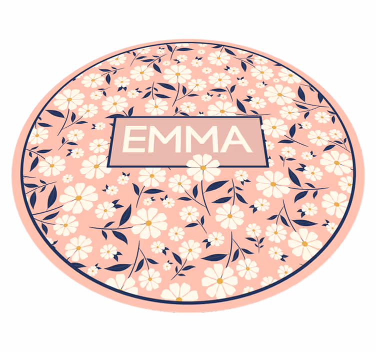 Personlig blomstersirkel vinyl teppe med navn - Tenstickers