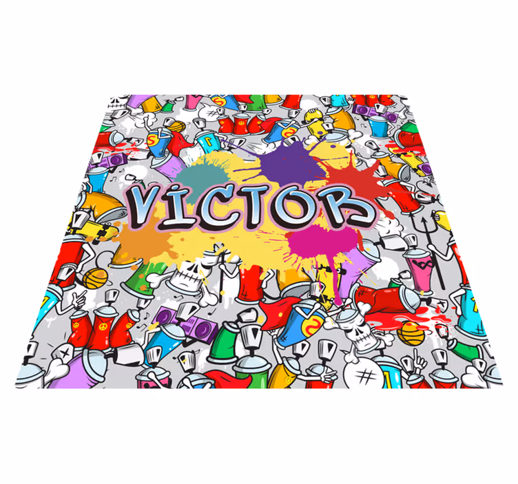 Flerfarget graffiti vinylteppe med navn - Tenstickers