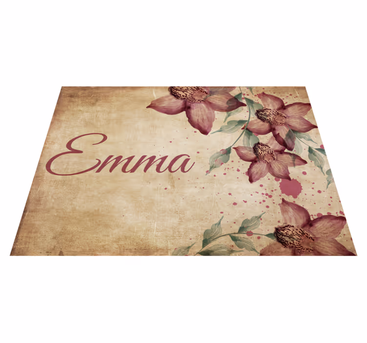 Vintage florid orkide vinylteppe med navn - Tenstickers