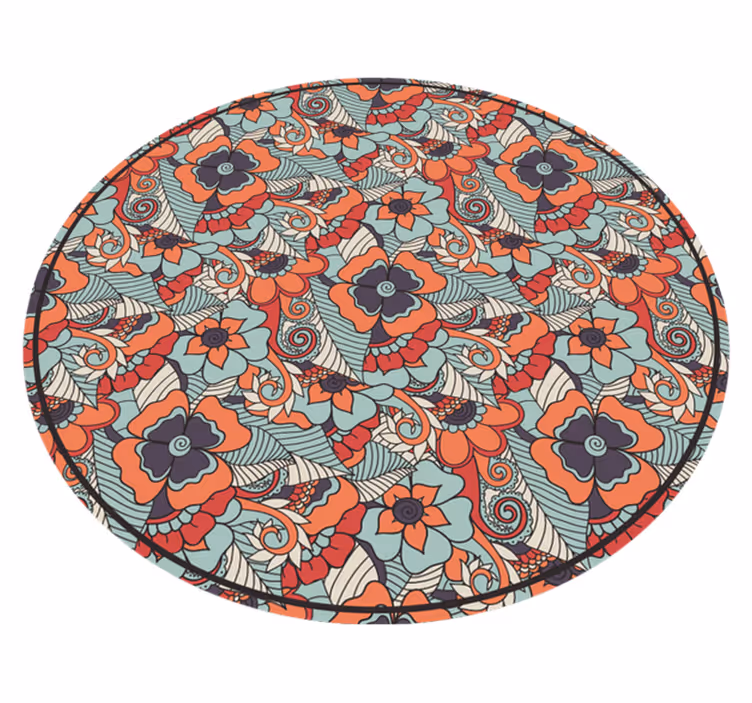 Rundt blomster paisley vinylteppe til spisestue - Tenstickers