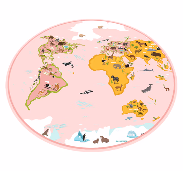 Rundt rosa verdenskart vinylteppe - Tenstickers
