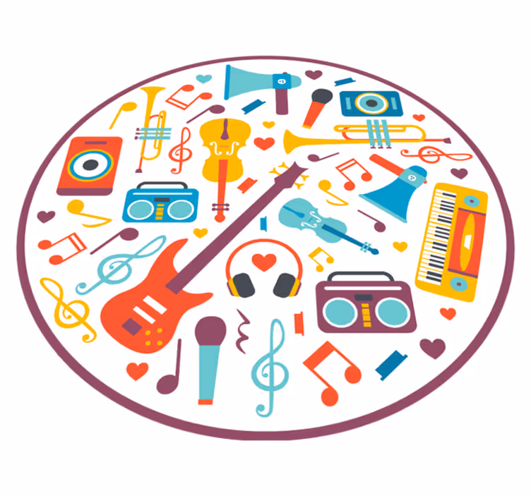 Musikalsk spilletidssirkel Vinyl teppe flere barn - Tenstickers
