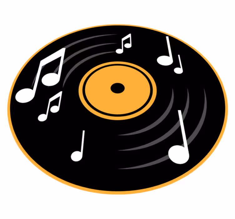 Musikalsk platemotiv vinyl teppe rund - Tenstickers