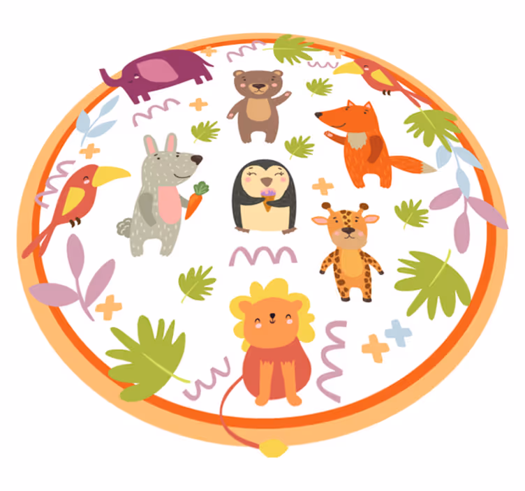 Søt tegneserie zoo dyr dyreteppe - Tenstickers
