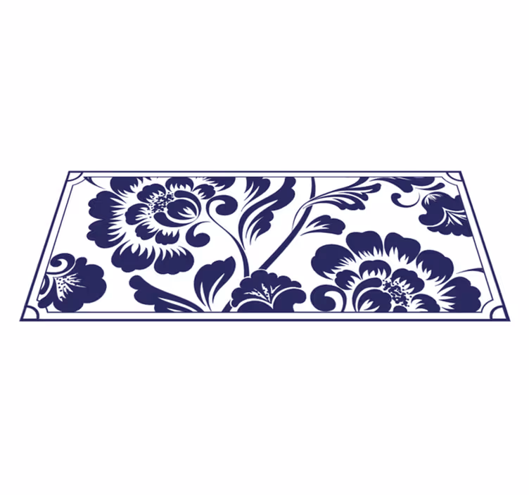 Marineblå blomstermønster vinyl teppe blomster og planter - Tenstickers