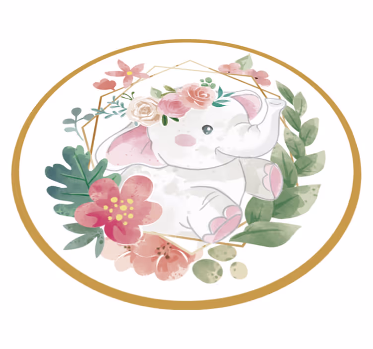 Floral elefant sirkulær vinyl teppe spedbarn - Tenstickers