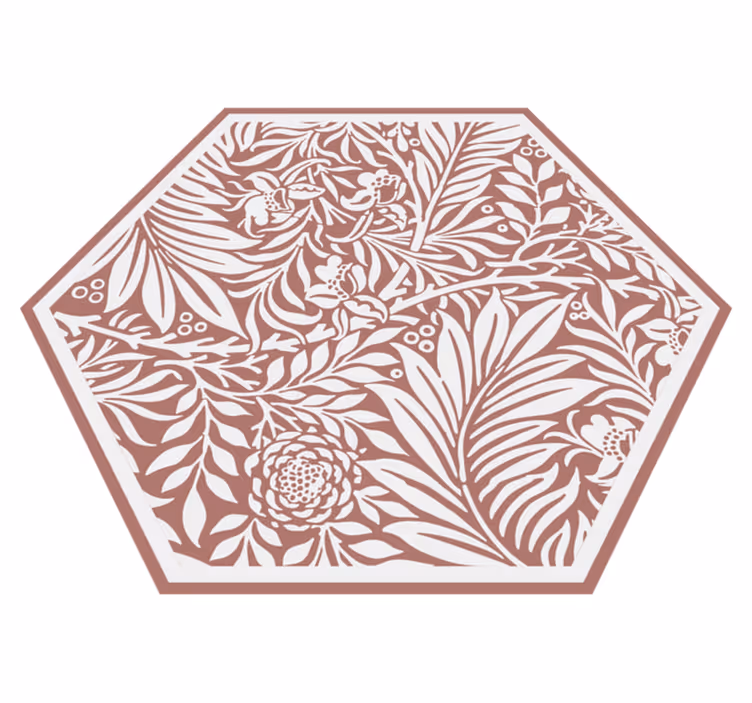 Floral symmetri sekskant vinyl teppe blomster og planter - Tenstickers