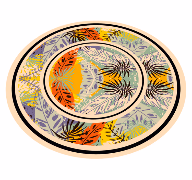 Botanisk sirkulært motiv vinyl teppe blomster og planter - Tenstickers