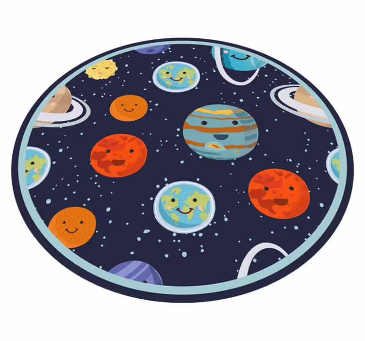 Smilende planet solsystem barn vinylteppe - Tenstickers