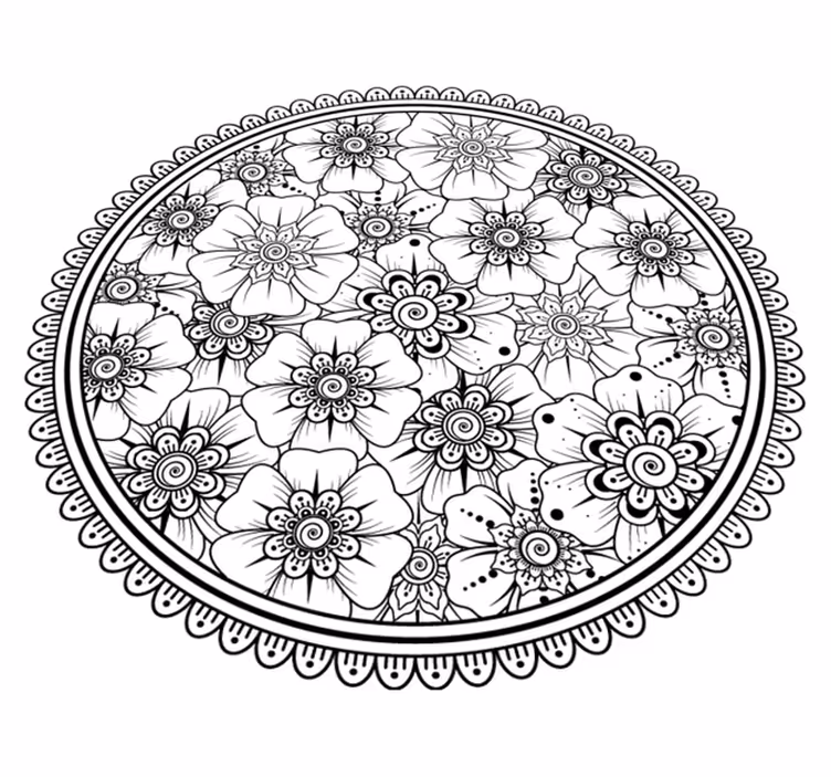 Sirkel svart mandala fliseteppe - Tenstickers