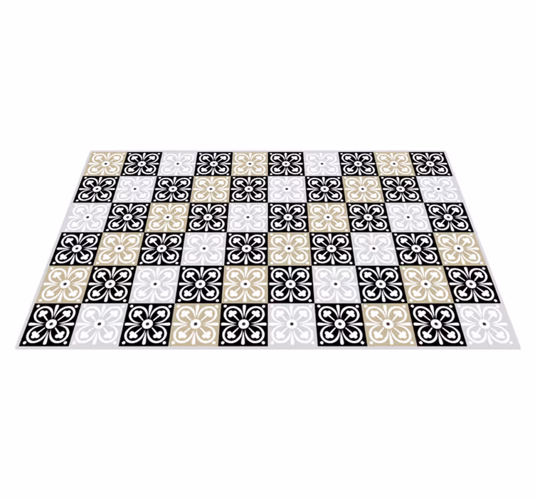 Svart hvitt og beige fliser vinyl teppe - Tenstickers