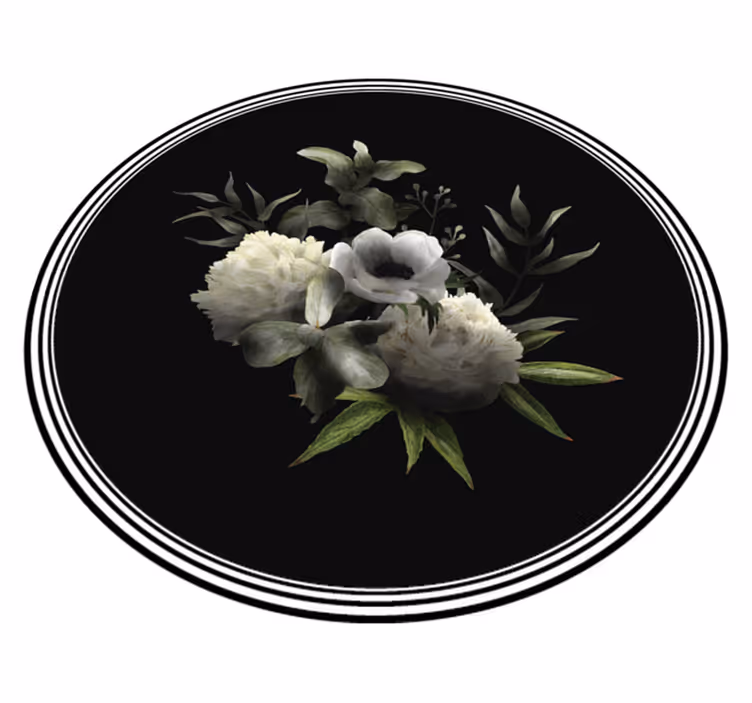 Floral monokrom eleganse vinyl teppe blomster og planter - Tenstickers
