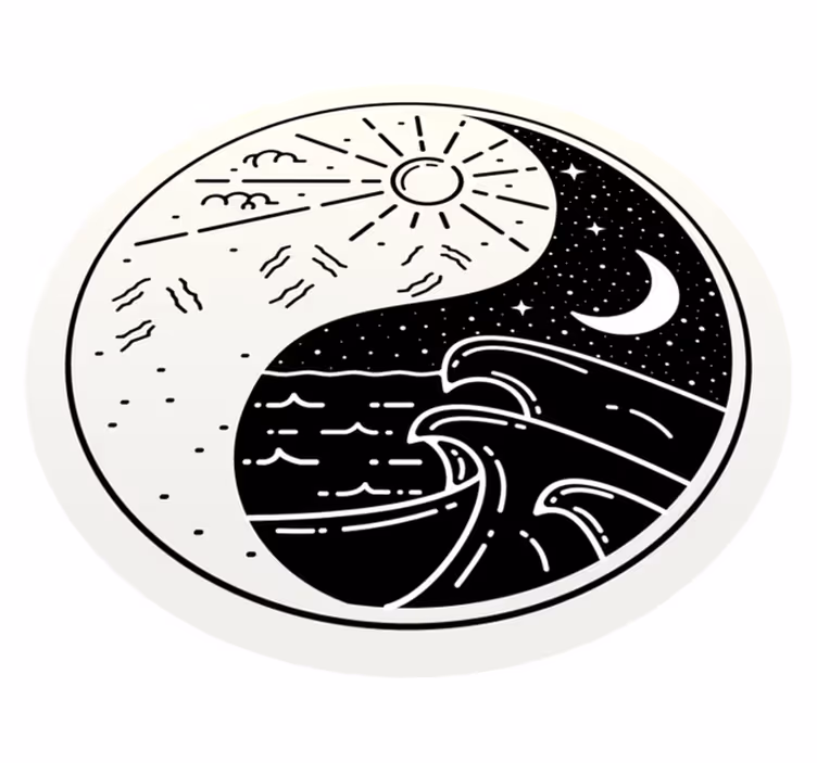 Yin yang sol og måne moderne vinyl teppe - Tenstickers