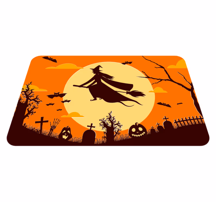 Flygende heks halloween vinyl teppe - Tenstickers