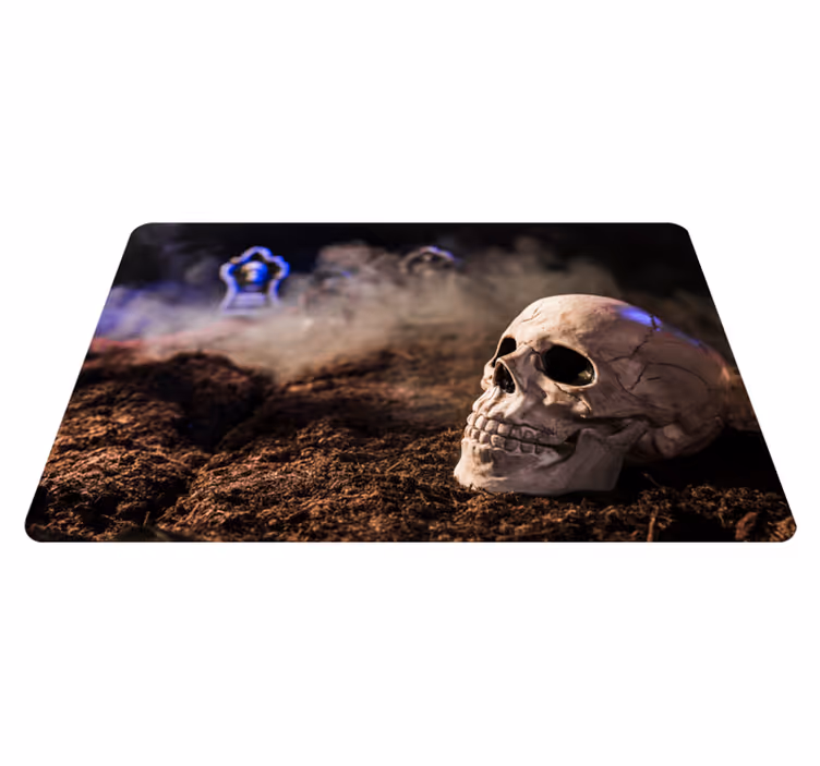 Hodeskalle i tåke halloween vinyl teppe - Tenstickers
