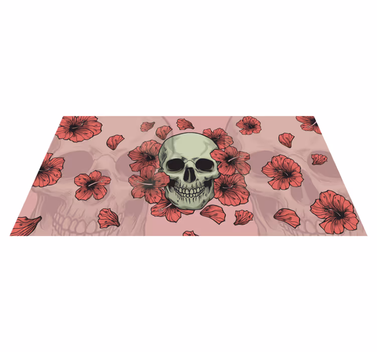 Hodeskalle med håndtegnede blomster halloween vinyl teppe - Tenstickers