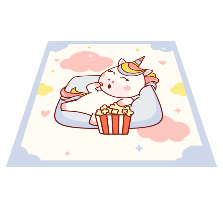 Søt enhjørning som spiser popcorn vinylteppe - Tenstickers