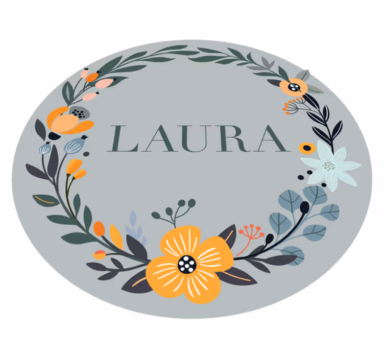 Personlig blomsterdesign vinyl teppe med navn - Tenstickers