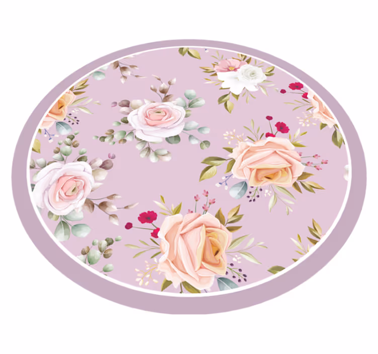 Floral sirkel eleganse vinyl teppe blomster og planter - Tenstickers