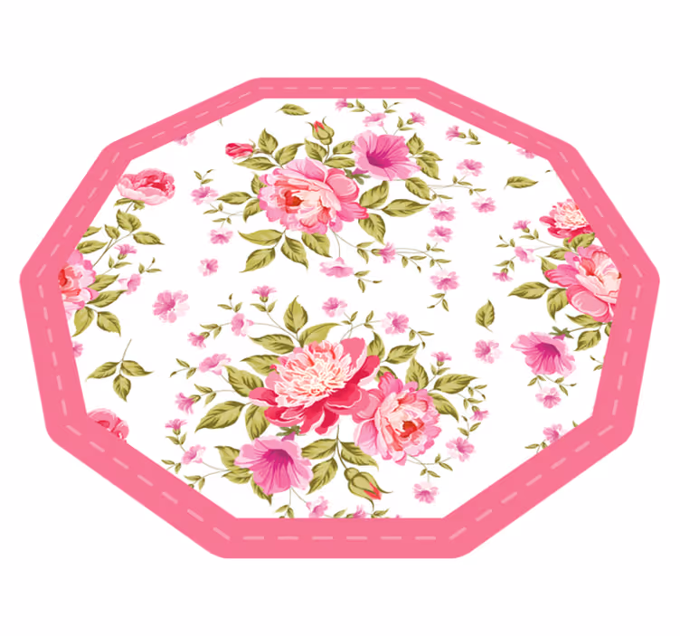 Floral åttekant vinyl teppe blomster og planter - Tenstickers